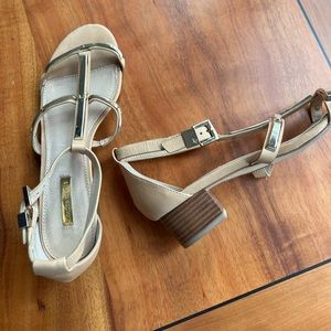 Womens nude and gold sandles with small block heel